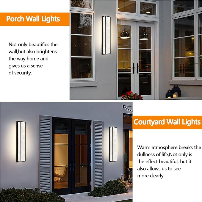 Outdoor Wall Light LED 32W Modern Exterior Wall Sconce with Resin Shade - 32.8in Rectangle Waterproof Porch Lighting Fixture IP65 for GarageFront DoorPatio