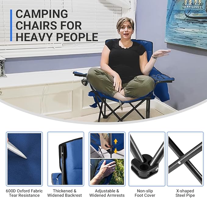 KingCamp Heavy Duty Oversized Comfy Folding Outdoor Portable Lawn Adults Bag Chair with Cooler for Outside Camp Sports Picnic Stadium…