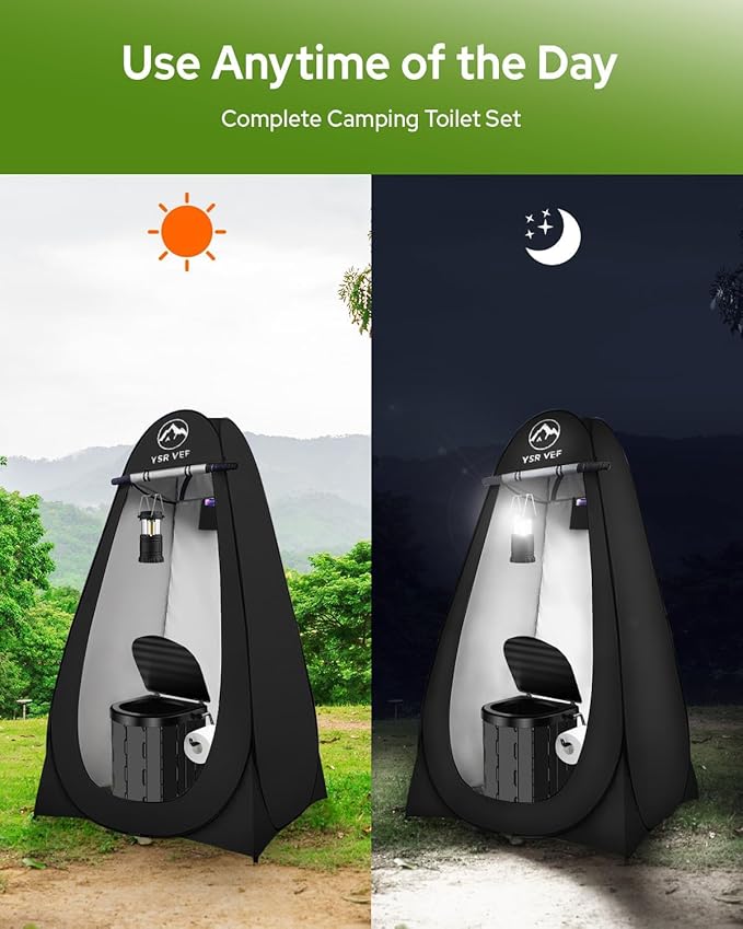Portable Toilet Kit Camping Toilet with Pop-Up Privacy Tent and Poo Gel Toilet Bags Washable Portable Outdoor Showers Changing Rooms