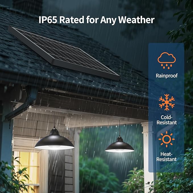 Solar Pendant Lights IP65 Weatherproof Dusk to Dawn Solar Shed Lamp with Remote Controller for Outdoor Gazebo Barn Chicken Coop Bullpen Pig Pen Stables Tents