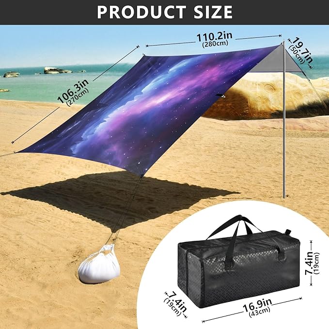 Universe Galaxy Nebula SpaceCamping Sun Shelters 9.2 x 10.5 FT Beach Canopy Tent Sun Shade with Carrying Bag for Camping Trips Fishing Backyard Fun or Picnics 21341006