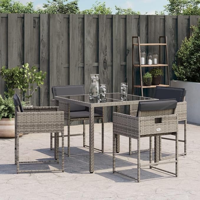 Patio Chairs with Cushions Set of 4 Gray Poly Rattan Outdoor Lounge Chairs Garden Furniture with Removable Cushions for Patio Garden Lawn and Outdoor Relaxation