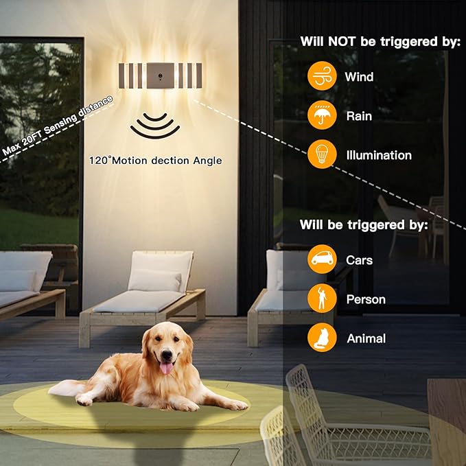 2 Pack Motion Sensor Outdoor Wall Lights with 4 Dimmable Bulbs Modern White Dusk to Dawn Porch Sconces Waterproof Up Down Exterior Lighting Fixtures Outside Coach Lamp for House Garage Front Door