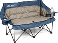 Double Camping Chair Oversized Padded Camping Chairs for Adults Folding Loveseat with Cup Holders and Side Pockets Heavy Duty Outdoor Lawn Chairs for CampingSports FishingBeachBlue