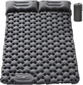Double Sleeping Pad Camping Self Inflating 4'' Extra-Thick 2 Person Pillow Built-in Foot Pump Waterproof Inflatable Sleeping Mat Backpacking Tent Hiking Portable Camping Pad (Grey-Full)