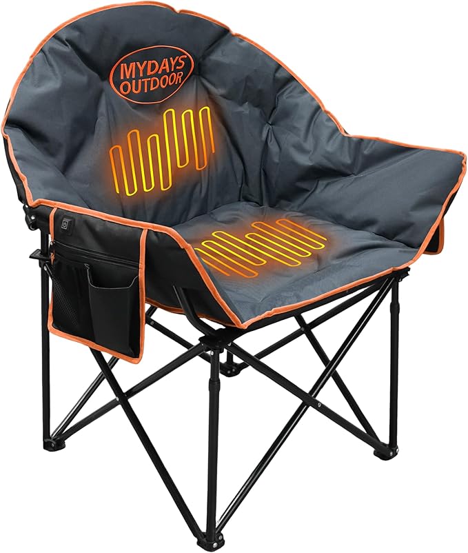 Oversized Heated Camping Chair for Adults(No Power Bank) Heavy Duty Camping ChairsHeated Chairs Outdoor SportsW/3 Control Levels for Back &amp Seat(Grey)