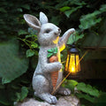 Garden Statues Rabbit Solar Lantern Outdoor Handmade Resin Statue Bunny with Cute Carrot for Patio YardMother's Day Gift Ideas (rabbit1)