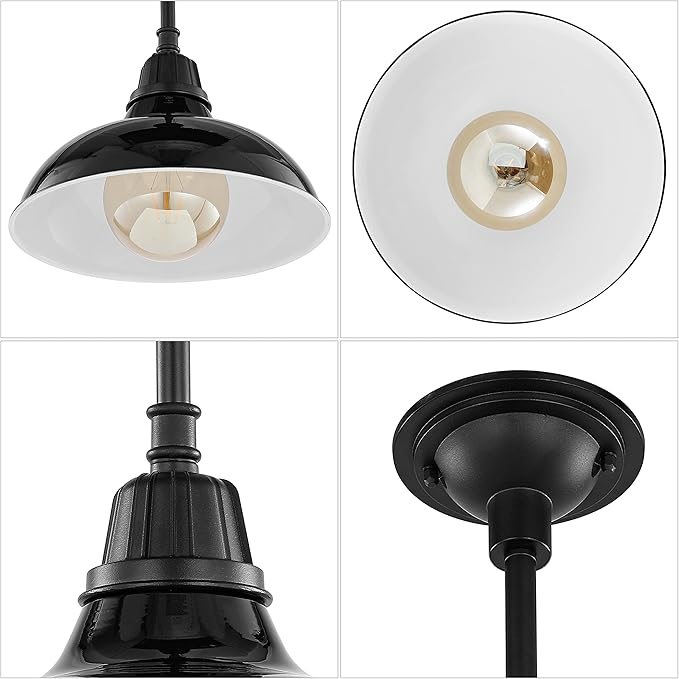 JONATHAN Y 12.25 Black 1-Light Farmhouse Indoor/Outdoor LED Pendant Iron Hanging Light and Black Metal Shade Rustic Ceiling Lamp for Kitchen Island LED Bulb Included (JYL7611B)