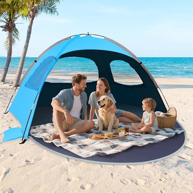 NXONE Beach Tent Sun Shelter with UPF 50+ UV Protection Lightweight Easy Setup Portable Beach Canopy for Family Large Space for Beach Camping &amp Outdoor 3/4/6 Person