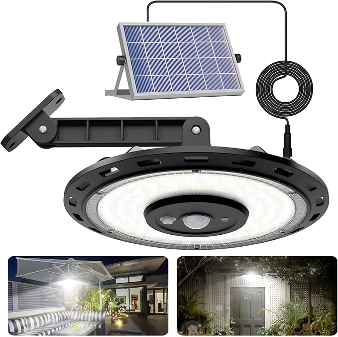 Solar Light Indoor Outdoor 3000LM Solar Shed Light Rotation Design Waterproof 5 Modes (2 for All Day Lighting) Motion Sensor Dimmable Remote for Barn Patio Chicken Coop Gazebo Garage