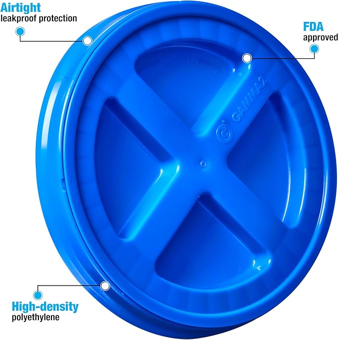 Gamma Seal Lids for 3.5 5 6 and 7 Gallon Buckets – Pack of 3 Blue Gamma Lids – Food Grade BPA Free Reusable Lids Made in USA