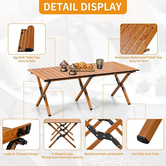 BOOSDEN Portable Folding Camping Table Outdoor Low Picnic Table Aluminum Roll-up Camping Table with Carry Bag Lightweight Foldable Camp Table for BeachParty Patio BBQ Travel Backyard