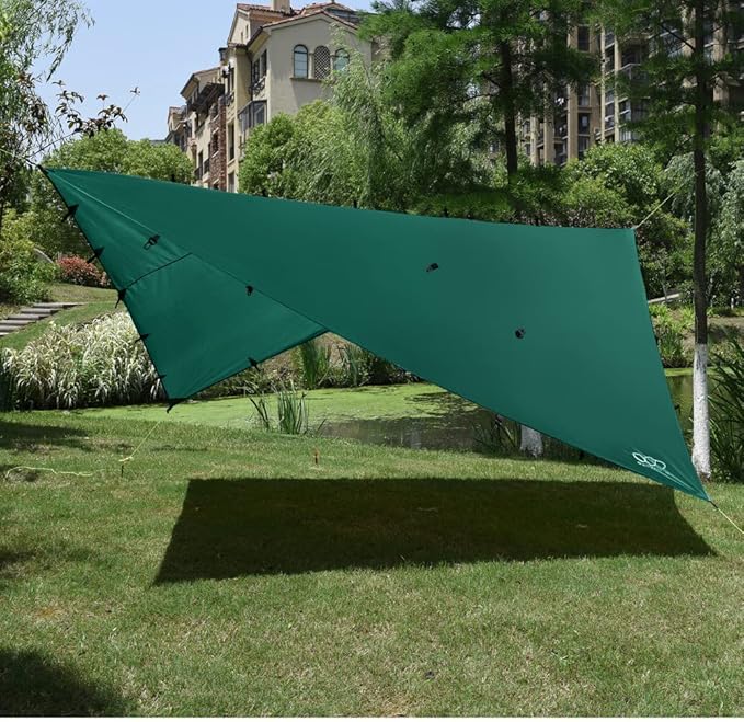 Gold Armour Rainfly Tarp Hammock Premium 14.7ft/12ft/10ft/8ft Rain Fly Cover Waterproof Ultralight Camping Shelter Canopy Survival Equipment Gear Camping Tent Accessories (Green 10ft x 10ft)