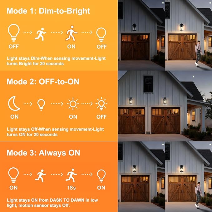 OKELI Porch Lights Outdoor Dusk to Dawn Motion Sensor Solar Wall Lantern Separate Panel &amp Battery Replaceable Exterior Waterproof Wall Sconce Lighting Lamp (Black B 1 Pack)