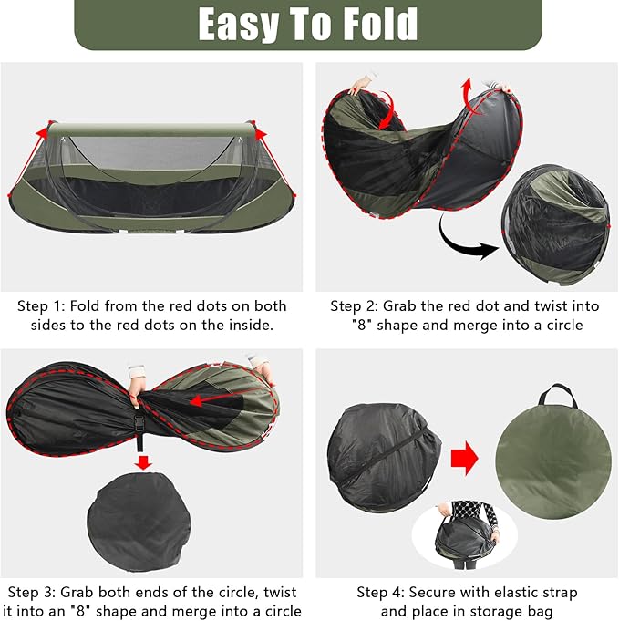 Pop-Up Mosquito Tent for Camping 1 Person Bug Net Cot Tent 3s Automatic Setup Screen Net for Adults &amp Kids Fits with Camping Cot Lightweight &amp Portable for Outdoor Hiking Traveling