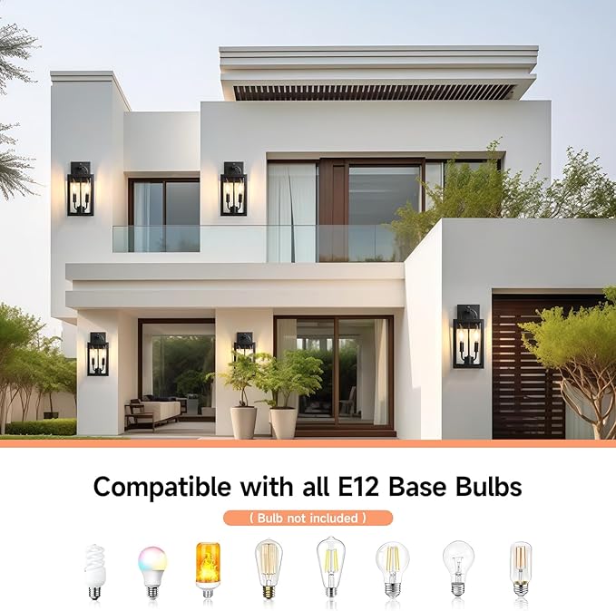 Dusk to Dawn Outdoor Wall Light Fixtures 2 Pack Front Porch Lights with E12 Sockets Exterior Waterproof Outdoor Lighting Anti-Rust Outside Lights for House Garage Patio