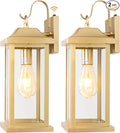 Large Gold Outdoor Sconces Dusk to Dawn 2-Pack 17 Inch Large Porch Light Photocell Brass Outdoor Light Fixtures IP65 Waterproof with Clear Glass Outside Wall Lanterns Wall Mounted Lamps
