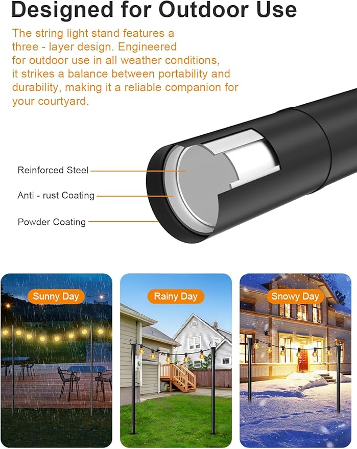 6 Pack String Light Poles for Outside Thickened Metal Lights Hanger Pole Outdoor with Fork Lighting Hanging Post Accessories for Patio Decor Garden Backyard Yard Front Porch Outside Decorations