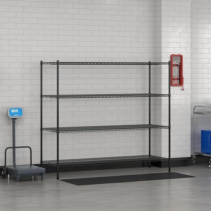 Commercial NSF Listed Black Epoxy Stationary Wire Shelving Kit 24 x 72 x 64 with 4 Shelves Perfect for Warehouse Walk-in Refrigerator Freezer Grocery Store Restaurant Dishroom