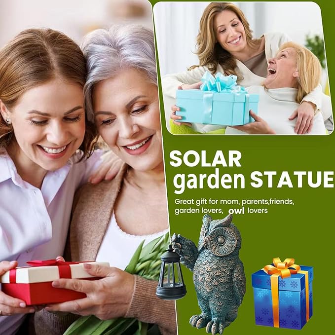 Garden Statues Outdoor owl Figurines Decorated with Solar Lights Unique Christmas Birthday Gifts for Moms Grandmas Women Wives Sisters