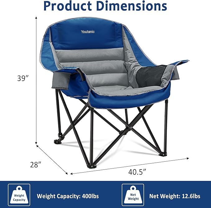 Oversized Camping Chair Portable Folding Camping Chairs with Side Pocket Cup Holder and Carry Bag Heavy Duty Outdoor Camping Chairs for Adults Fishing Sports Trip up to 400lbs Style 6