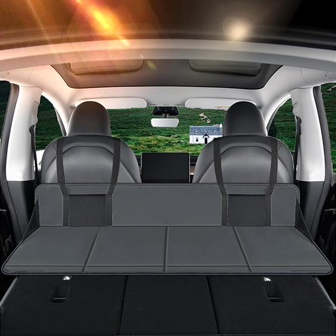 Car Rear Seat Mattress Extension Plate Portable Mattress for Sleeping Foldable Back Seat Extender Increase Travel Trunk Space and Car Bed Camping Space for Car SUV Model Y/3 (Black)