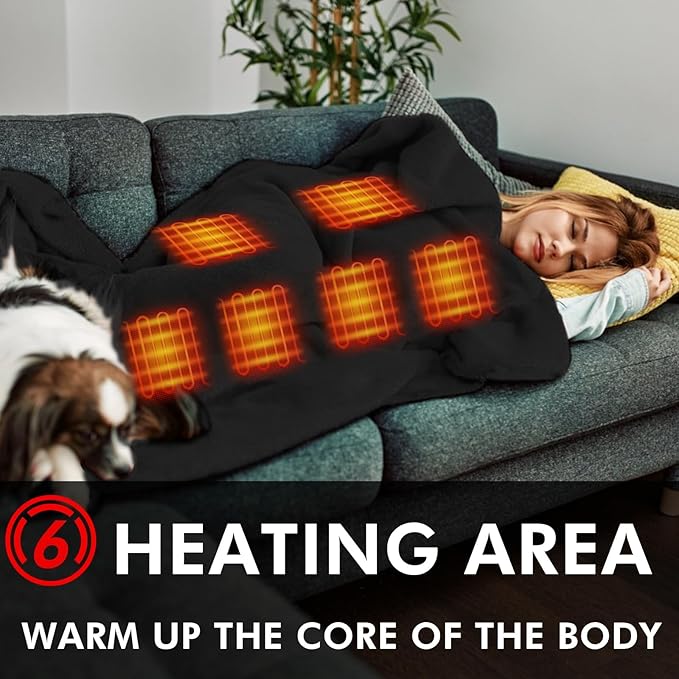 DUKUSEEK Waterproof Heated Blanket 5V Electric Outdoor Fleece Blanket with Hood Windproof Stadium Mat for Camping Picnic Sports Football Concerts 57'' x 36''Black NO Battery NO Charger