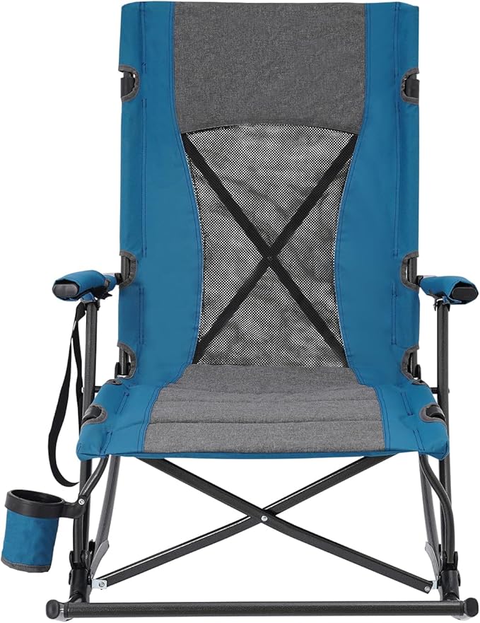 Folding Rocking Camping Chair with Foot Rest Portable Rocker Chair for Patio Lawn and Outdoors Heavy Duty Foldable Outdoor Chair for Adults Supports 330lbs