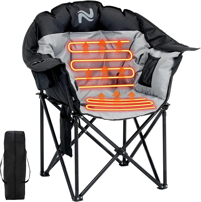 ABORON Oversized Heated Armrest Camping Chair Portable Heated Folding Recliner Chair with 3 Heat Settings Fully Padded Heavy Duty Chair Supports Up to 400 lbs Perfect for Outdoor Adventures
