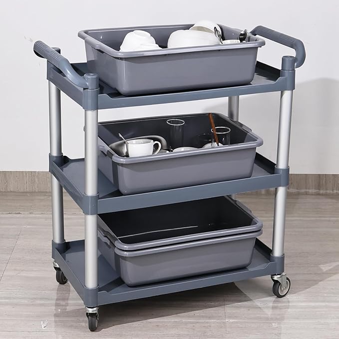 4 Pack 22 Liters Food Grade Bus Tub Large Commercial Bus Bin Boxes Grey Dishpan Basin
