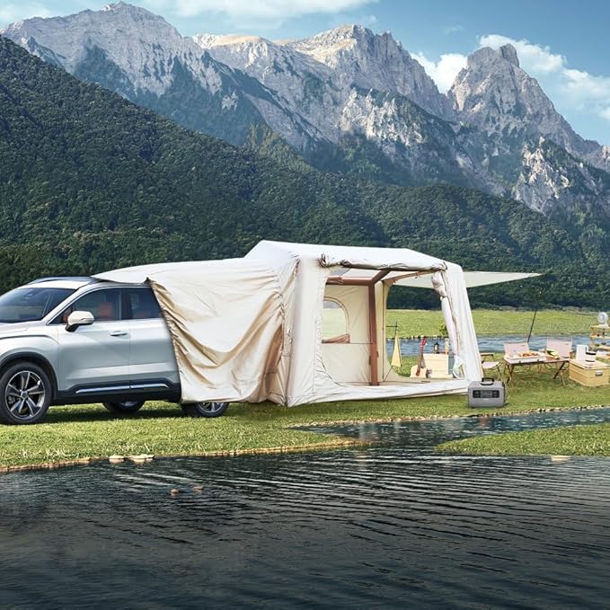 Inflatable SUV Tent for Camping - 4-6-8 Person 4 Season Waterproof Oxford Tailgate-Attachable &amp AC Compatible Easy Setup with Air Pump Air-Inflated Glamping Tent for Adults