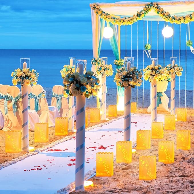 50 PCS Butterfly Luminary Bags &amp 50 PCS Battery Tea Lights White Luminary Bags with Flameless Candles LED Lamp Holiday Gift Flameless LED Tealight for Outdoor Christmas Thanksgiving Decorations