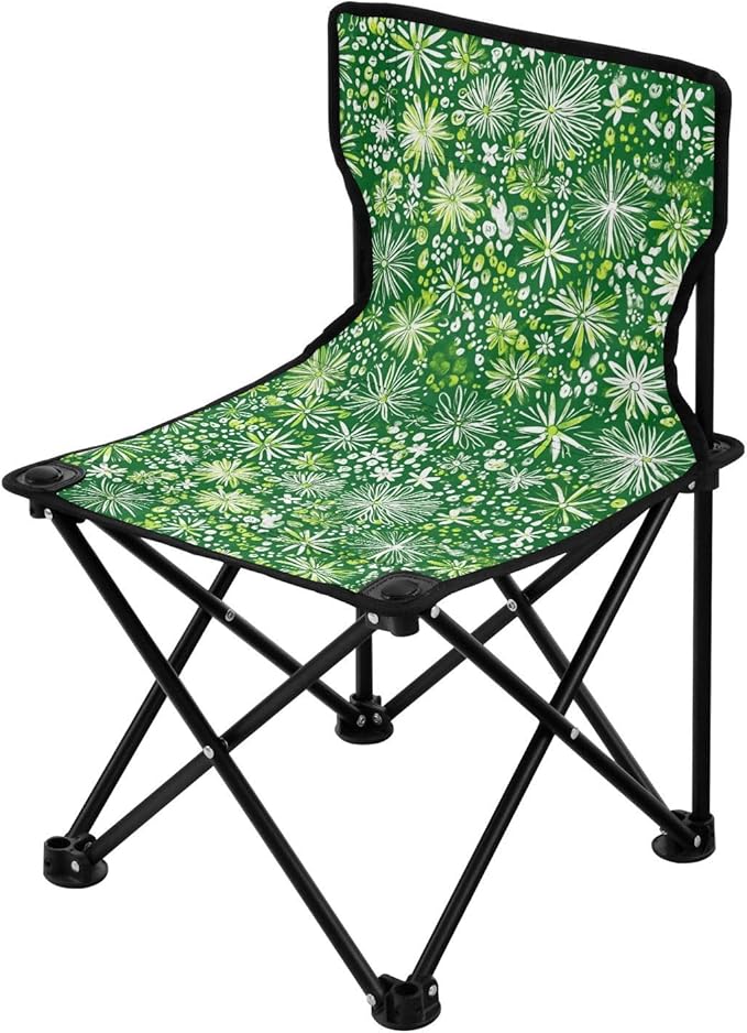 Snowflakes Emerald Green Foldable Heavy Duty Camping Chairs Lightweight Backpack Beach Chairs for Adults Includes Carry Bag