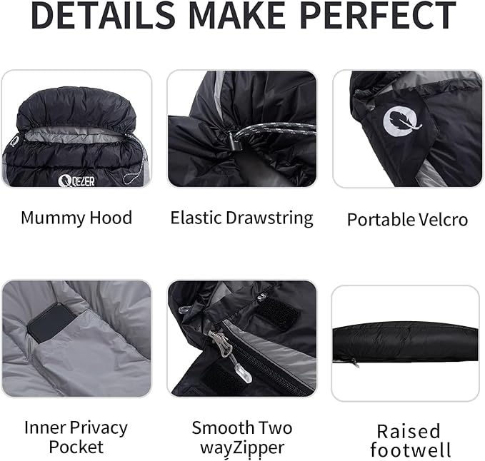 Ultralight Down Sleeping Bag for Adults - 600 Fill Power Cold Weather Backpacking Camping Hiking