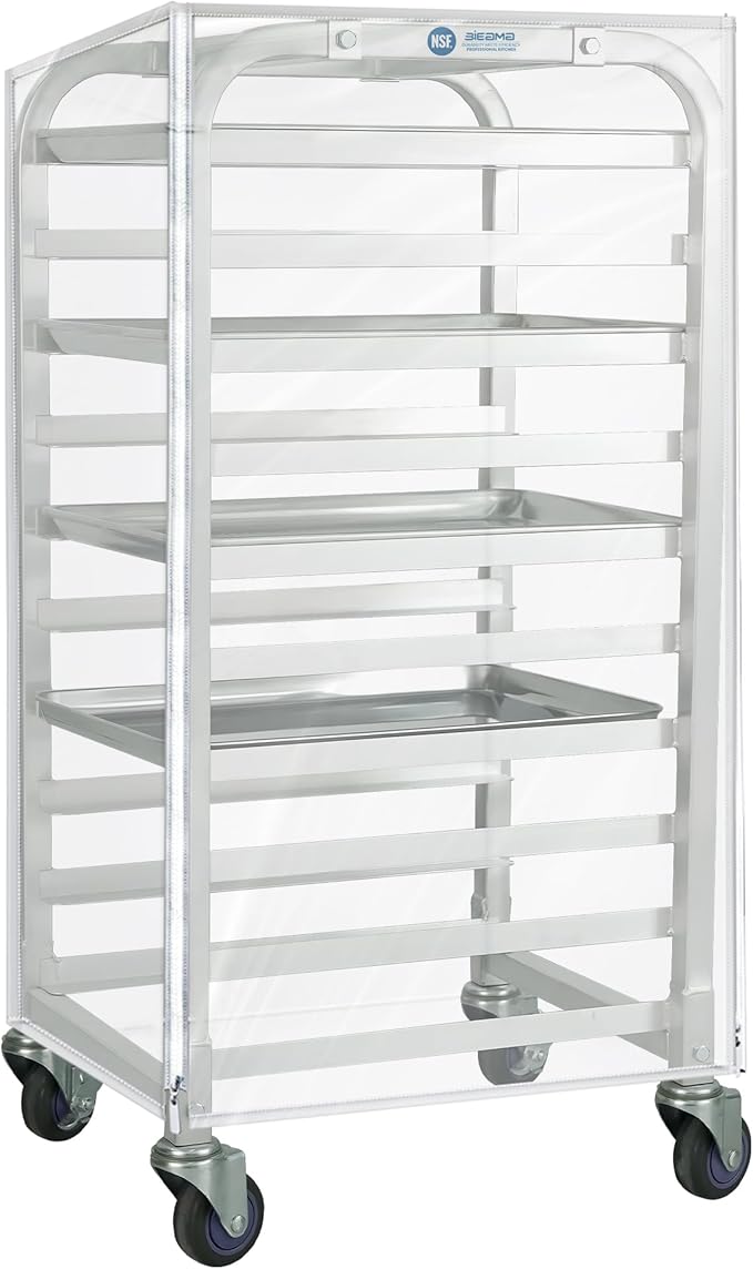10-Tier Half Sheet Pan Rack with Cover Bun Pan Rack Cover Aluminum Bakery Racks Home Commercial Kitchen Bakery Cooling Rack Speed Rack with 4 Wheels