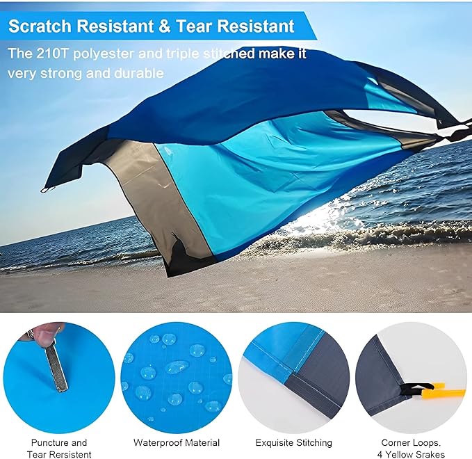 Beach Blanket Picnic Blankets Beach Accessories Lightweight Waterproof Sandproof Couple Family with Children Blanket for Summer BeachParkTravel Camping HikingPartyBackyard(79*83)