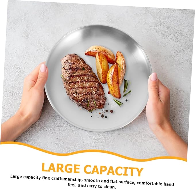 6pcs Stainless Steel Salad Plates Dinner Metal Dishes Stylish Gold Silver Food Serving Platter for Camping Outdoor Parties Bbq Appetizers