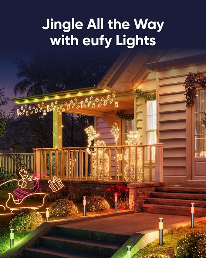 eufy Outdoor Pathway Lights E10 4-Pack Smart Wired RGBWW LED Landscape Lights 350lm IP65 Waterproof for Yard Work with Alexa Endless AI Light Themes for Christmas Halloween Link with Cameras