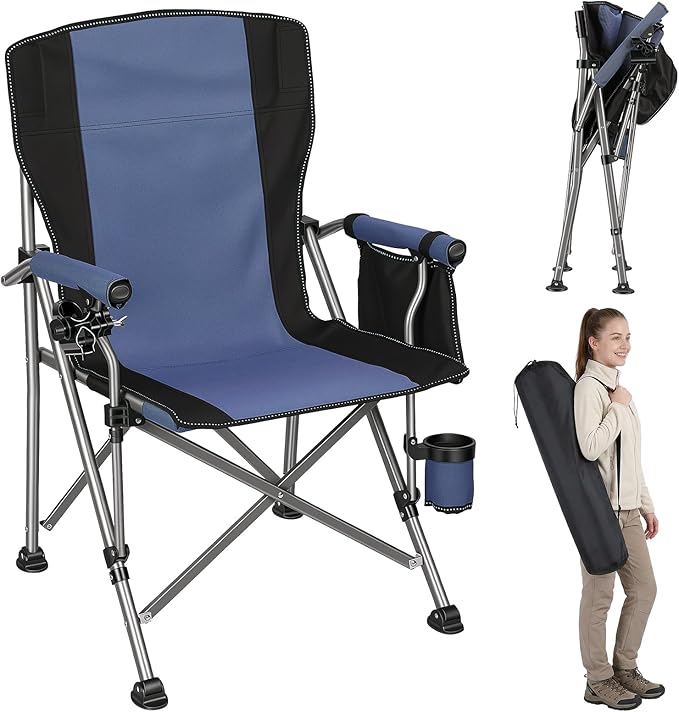 New Folding Fishing Chair with Rod Holder 150Kg Heavy Duty All Terrain Chair with Side Pocket Cup Holder Portable Adults Armchair for Outdoor Camping Garden Beach Lawn Picnic MB &amp B