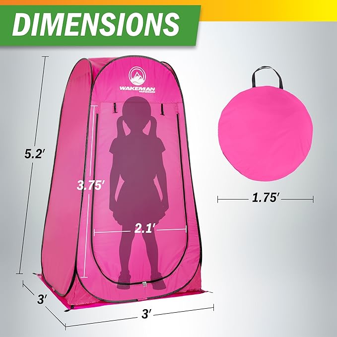 Wakeman Kid Size Pop Up Changing Tent 3 x 3 x 5.2ft Mini Camping Shower Tent Portable Toilet Stall or Dressing Room for Beach Dance Recitals or Sports with Carry Bag Polyester Pink