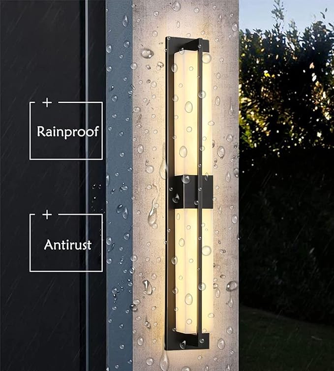 Outdoor Wall Light Fixtures Exterior Waterproof Lanterns Porch Sconces Wall Mounted Lighting with Modern Frosted Glass Black Aluminum Wall Lamps for Patio Front Door Entryway (MODERN_BLACK 18inch)