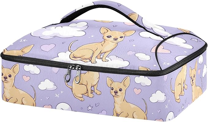 Casserole Carrier Loveliness Pattern Dog and HeartInsulated Casserole Carrier for Hot or Cold Food Thermal Lunch Tote for Potluck Parties Picnic Beach Fits 9 x 13 Inches Baking Dish