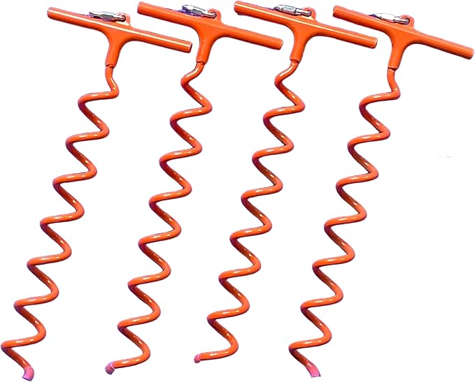 in-N-Out Spiral Ground Anchors - Heavy Duty Screw in Ground Stakes - Corkscrew Earth Anchor Kits- for Canopies Soccer Goals Trampolines Tents Tarps Trees and Dog Tie Out