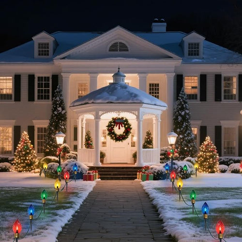 2 Pack Jumbo Christmas Pathway Lights Outdoor Total 14FT 8Pcs Multicolor Diamond Connectable Plug in Walkway Lights for Driveway Fence Yard Holiday Decor Green Wire