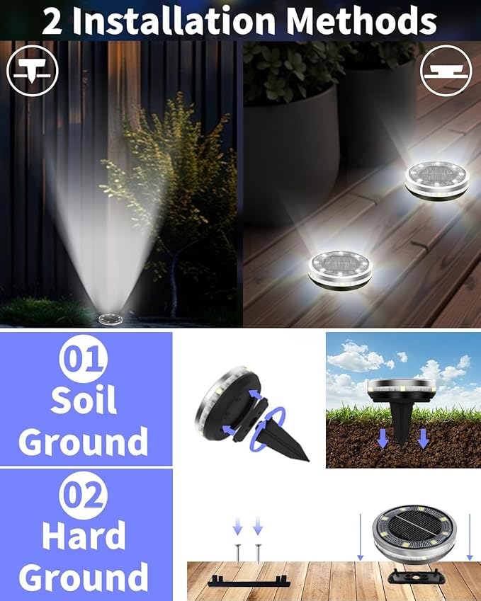 Solar Ground Lights Outdoor 18 Pack Waterproof Upgraded Solar Garden Lights with 4 Side Light Stainless Steel Solar Powered Disc Landscape Light for Walkway Lawn Yard Patio Deck-Cool White