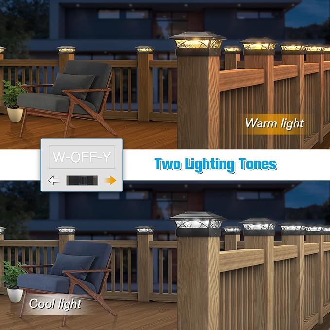 Solar Post Cap Lights Outdoor 6pack - Black Deck Fence Post Lights Solar Powered with 16LEDS 2 Lighting Modes 4x4/5x5/6x6 Waterproof Fence Post Lights for Garden Patio Porch Backyard