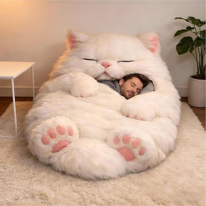Plush Cat Print Envelope Sleeping Bag | Cat Sleeping Bags for Humans | Warm Cats Mummy Sleepings Bag with Soft Flannel Lining Self | Giant Plush Envelope Design Sleep Sack Cats Blanket for Humans