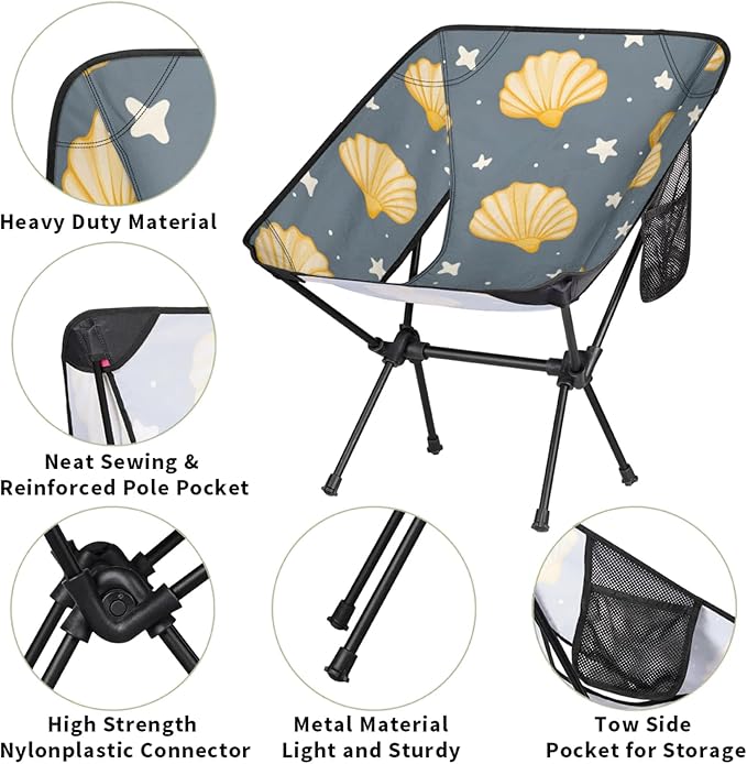 Honeybaby Folding Camping Chair Shells Stars Camping Chairs Lightweight Portable Chair Outdoor Foldable Chairs for Camping Travel Picnic Beach Hiking