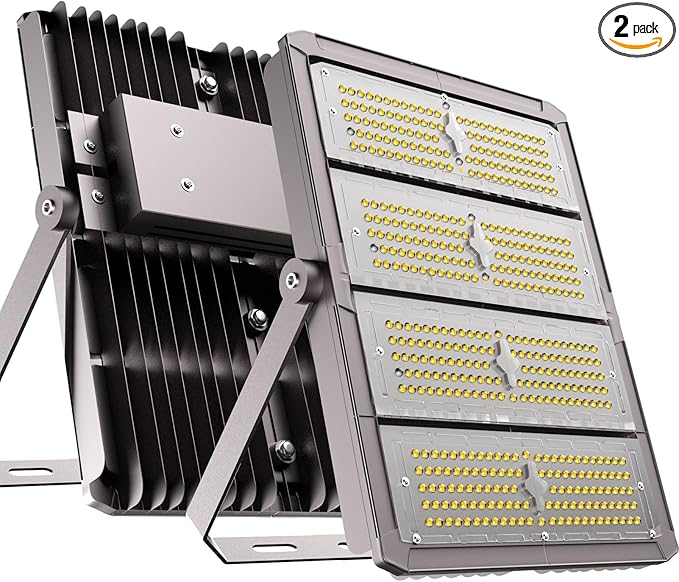 Upgrade 500W LED Flood Light Outdoor 75000Lm Led Stadium Light with Adjustable Bracket IP65 AC100-277V Commercial Area Lighting with Plug for Backyard/Basketball Court-2Pack