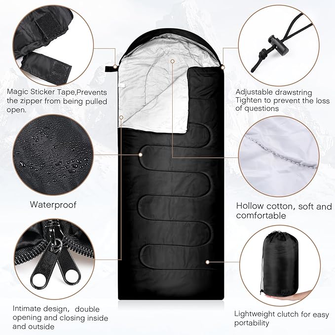 Tranqun Sleeping Bags for Adults with Fleece Cotton Liner Warm Portable Waterproof Lightweight with Compression Sack for Spring Camping Hiking Travel